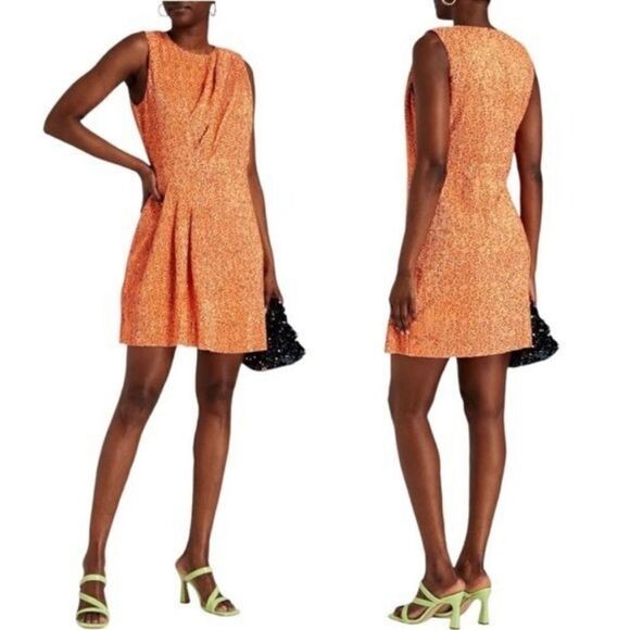 STINE GOYA Louiza sequined metallic knitted mini dress in Orange M NWT $350